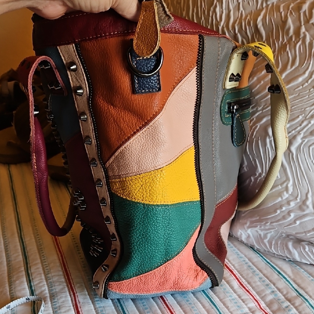 Amerileather Studded Multicolor Patchwork Tote Pu… - image 5